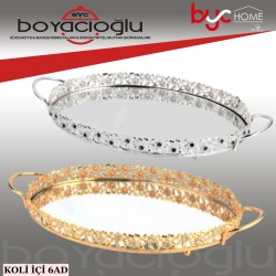 LEİLA LM4013AG OVAL AYNALI TEPSİ 42X34