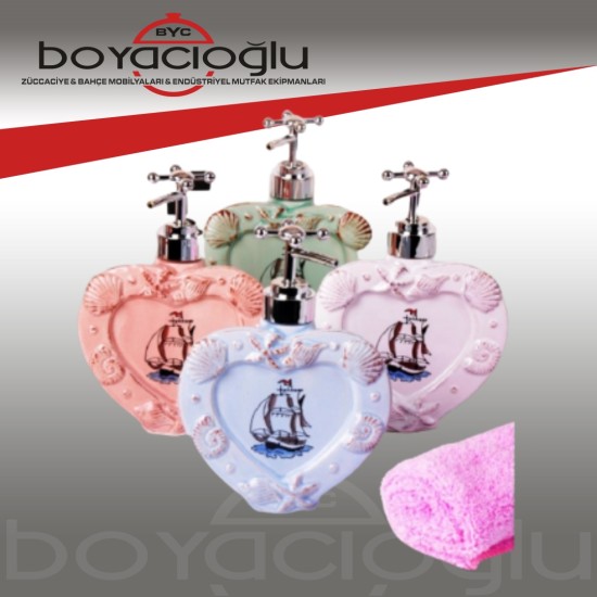 BNY-500305 PORSELEN RENKLİ KALP SIVI SABUNLUK