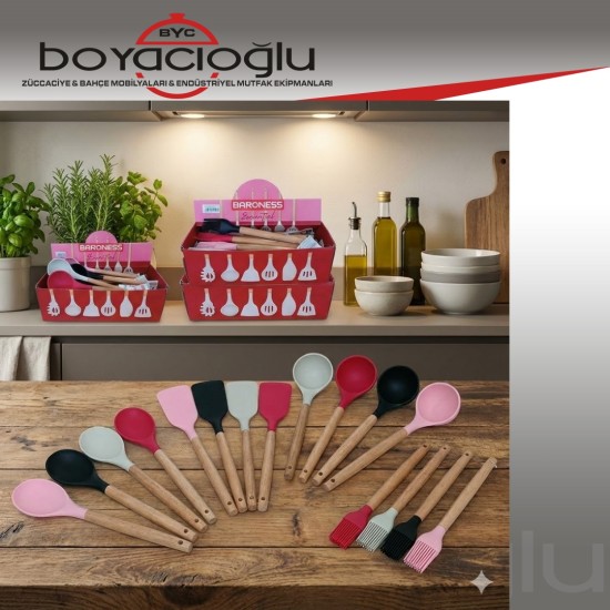 BRNS-60887 AHŞAP SAPLI SİLİKON KEPÇE