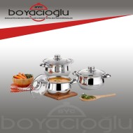 GÜLSAN ÇAKIR TENCERE SET CAM KAPAKLI 6PRC.