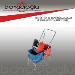 ENDÜSTRİYEL TEMİZLİK ARABASI (KROM ŞASE PLASTİK SIKMA)