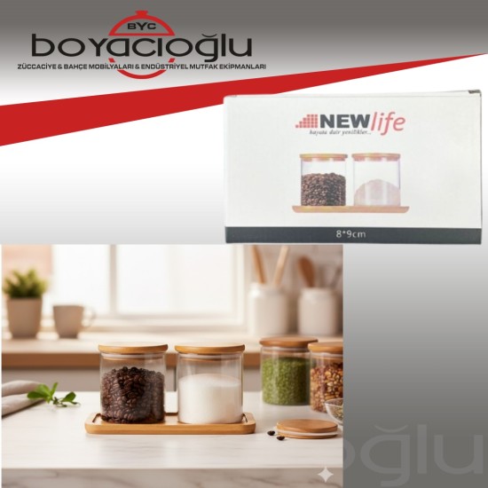 CLKN-2377 İKİLİ BAMBU KAVANOZ SETİ BAHARAT
