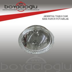 AKMETAL TAŞLI CAM KEK FANUS YUVARLAK