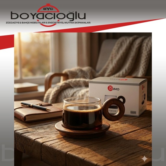 BYCOMO COM-559 AHŞAP KULPLU CAM KUPA BARDAK