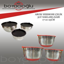 AROW HERMOSE ÇELİK 3LÜ SAKLAMA KABI 17-21-25CM