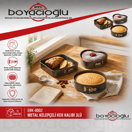 ERK-8002 METAL KELEPÇELİ KEK KALIBI 3LÜ