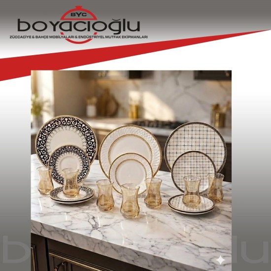 HERENCİA LİNE 18PRÇ DİJİTAL PASTA TABAKLI ÇAY SETİ