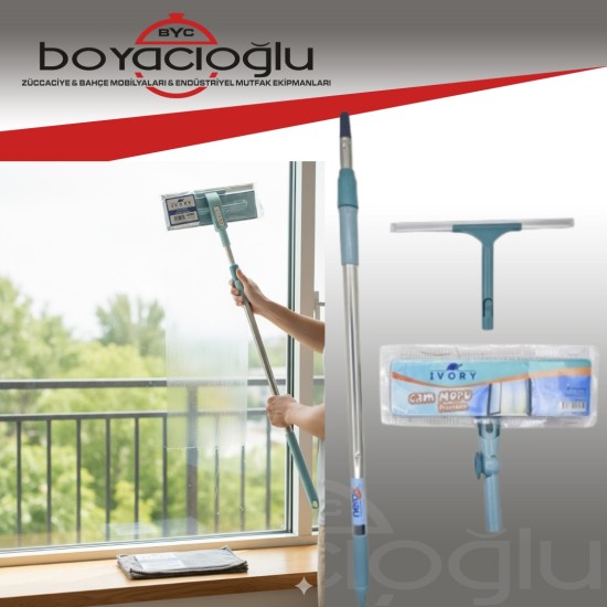 IVORY CAM SİLME APARATLI MANDALLI MOP YEDEK BEZLİ