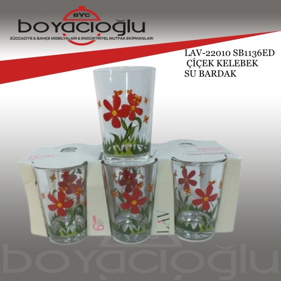 LAV-22010 SB1136ED ÇİÇEK KELEBEK SU BARDAK LAV-22010 SB1136ED ÇİÇEK KELEBEK SU BARDAK