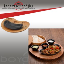 LAVA DÖKÜM FAJİTA TAVASI 10X20 AHŞAP ALTLIKLI