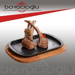 LAVA DÖKÜM SERVİS TABAĞI 32X20 AHŞAP ALTLIKLI