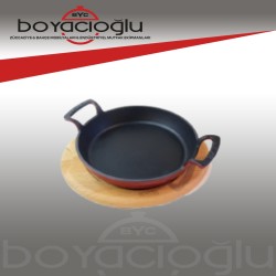 LAVA DÖKÜM YUVARLAK KULPLU TAVA.20CM. ALTLIKLI
