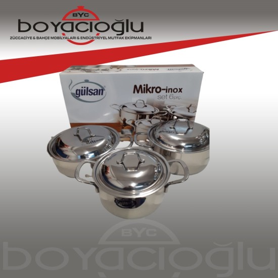 GÜLSAN MİKRO İNOX ÇELİK TENCERE SET 6 PRÇ. GÜLSAN MİKRO İNOX ÇELİK TENCERE SET 6 PRÇ.
