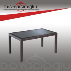 MEVSİM 90X150 RATTAN MASA CAMLI -KAHVE