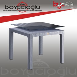 MEVSİM 90X90 RATTAN MASA CAMLI-ANTRASİT