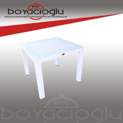 MEVSİM 90X90 RATTAN MASA CAMLI-BEYAZ