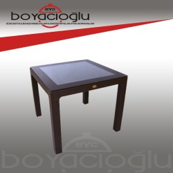 MEVSİM 90X90 RATTAN MASA CAMLI-KAHVE