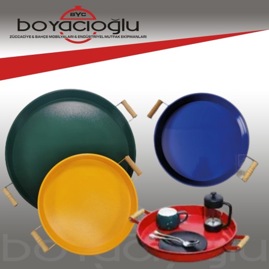 METAL TEPSİ AHŞAP KULPLU YUVARLAK 28CM METAL TEPSİ AHŞAP KULPLU YUVARLAK 28CM