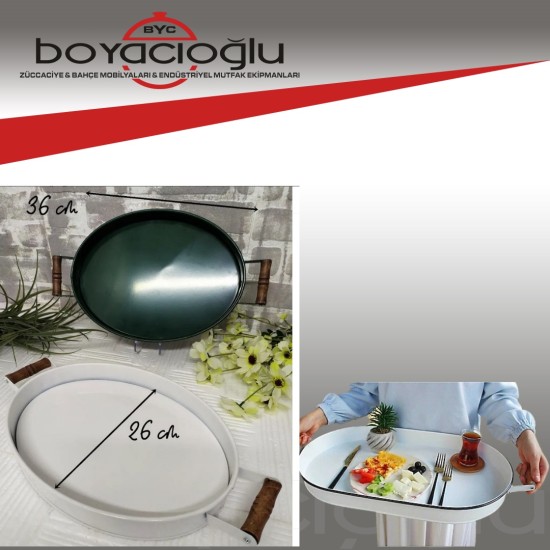 METAL TEPSİ AHŞAP KULPLU OVAL 29CM METAL TEPSİ AHŞAP KULPLU OVAL 29CM