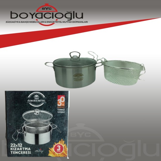 ÖZBERK METAL KIZARTMA TENCERESİ KAPAKLI 22NO