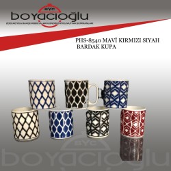 PORLİNE PHS-8540 MAVİ KIRMIZI SIYAH KUPA BARDAK