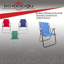PİKNİK KATLANIR MAKASLI SANDALYE AHŞAP KOLLU