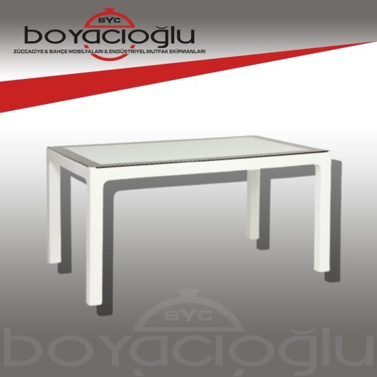 RAINBOW ARIZONA 90X150 CAMLI RATTAN MASA - BEYAZ RAINBOW ARIZONA 90X150 CAMLI RATTAN MASA - BEYAZ