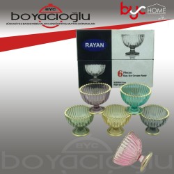 RAYAN NOOR ASORTİ BOYALI 6LI CAM KASE DONDURMALIIK