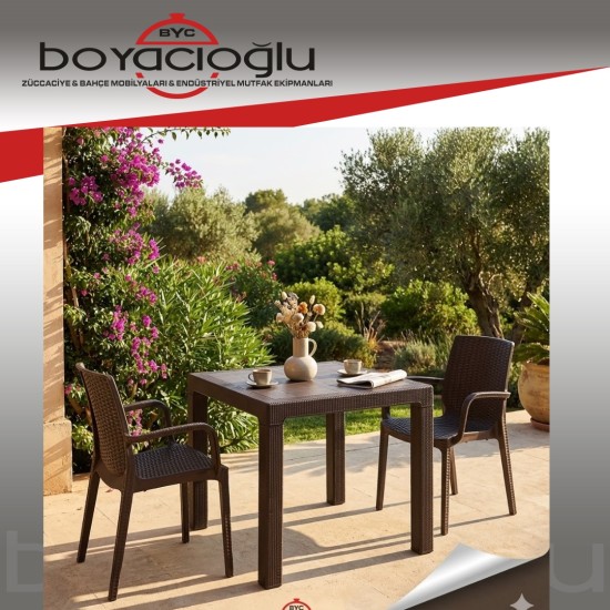 SAĞLAM 525 ELİT RATTAN MASA CAMSIZ 80X80-KAHVE