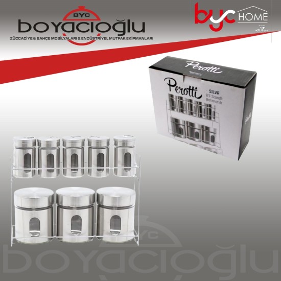 TW-TK8P PEROTTİ SİLVA METAL 8Lİ BAHARATLIK TW-TK8P PEROTTİ SİLVA METAL 8Lİ BAHARATLIK