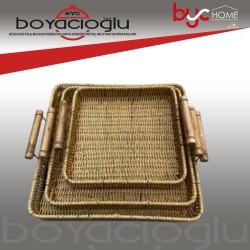 WARDY-30144 BAMBU KULP 3LÜ HASIR TEPSİ KARE